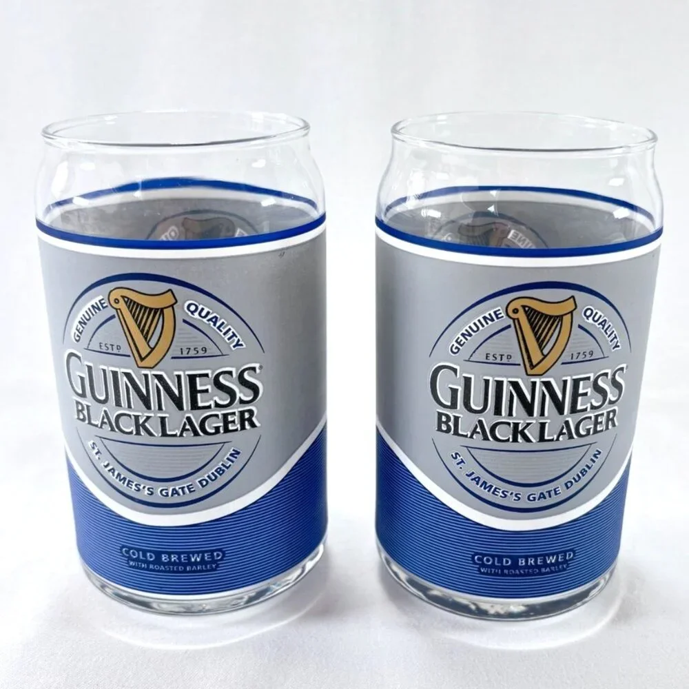 Guinness Black Lager Cold Brewed Can Shaped 16 Oz‎ Glasses Set of 2